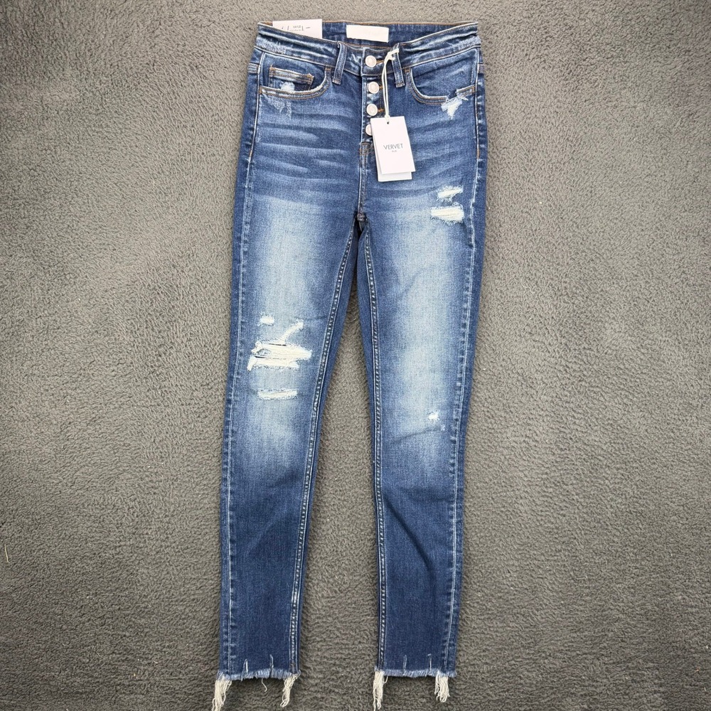 Vervet Blue Haylie High Rise Skinny Jeans Distressed Raw Hem Size 25 V15023